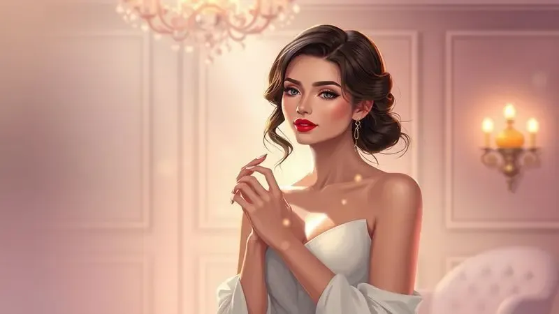 Ilustração de mulher elegante sentindo a fragrância de um perfume de luxo, transmitindo sofisticação e confiança.