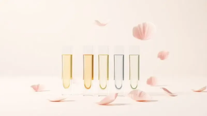 Ilustração artística de fitas olfativas e pétalas de flores flutuando, simbolizando o processo de escolha de uma fragrância.