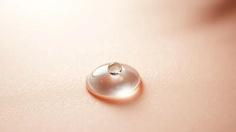 Representação artística de uma gota de hidratação na pele ilustrando a interação molecular com a fragrância.