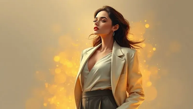 Ilustração digital de uma mulher elegante envolta em uma névoa dourada etérea, representando o conceito de luxo e sofisticação.