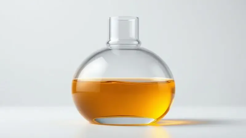 Ilustração 3D conceitual representando a concentração de essência em um frasco de perfume minimalista.