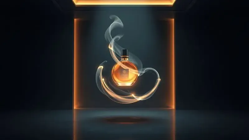 Ilustração digital sofisticada representando a essência misteriosa e elegante da perfumaria chipre em um ambiente minimalista.