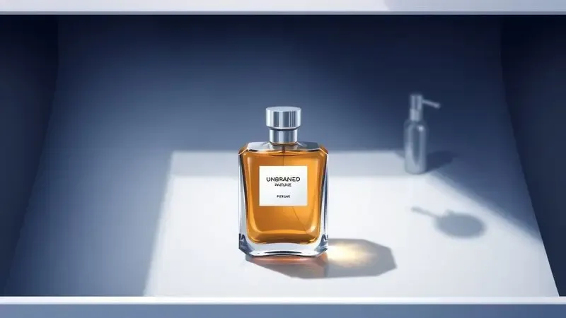 Ilustração digital de um frasco de perfume guardado em um local fresco e escuro para preservação da fragrância.