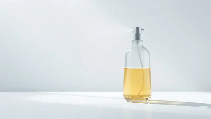 Renderização 3D de uma névoa delicada de perfume sendo aplicada, simbolizando técnicas de hidratação e fixação.