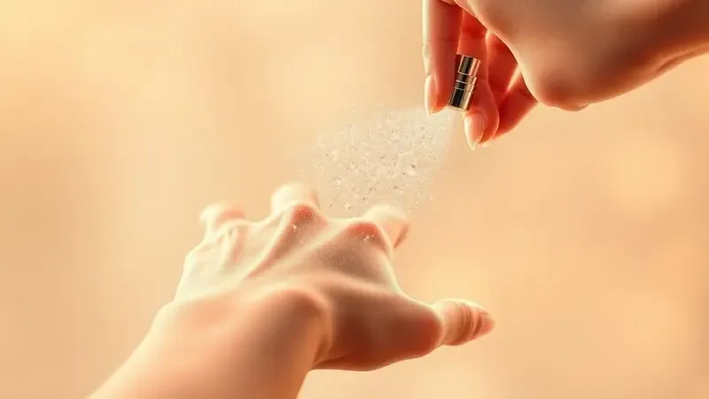 Ilustração digital realista de uma borrifada de perfume no pulso, destacando a aplicação correta para maior fixação e durabilidade.