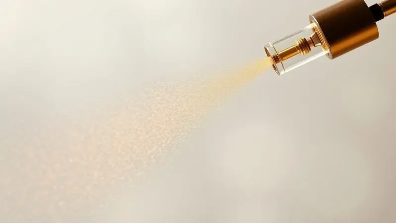 Ilustração de uma fina névoa de perfume sendo borrifada para demonstrar técnicas de projeção e aplicação.