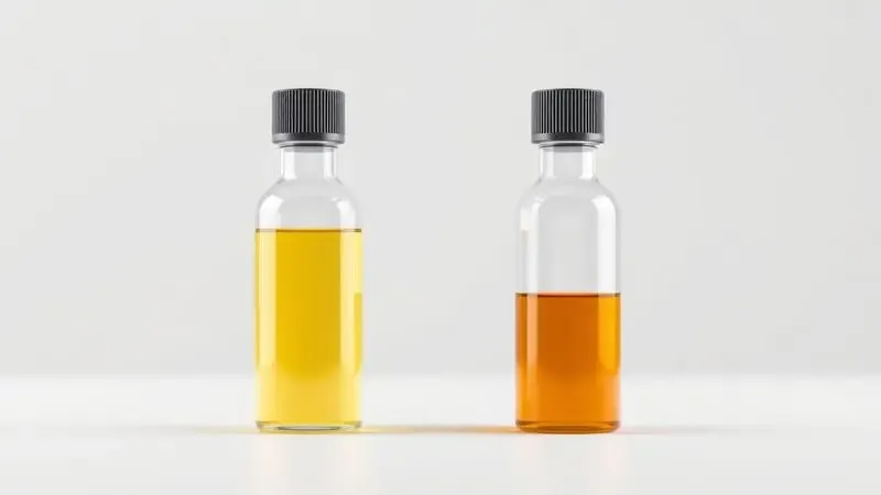 Comparação visual conceitual entre diferentes concentrações de essência de perfume em elegantes frascos de vidro sem marca.