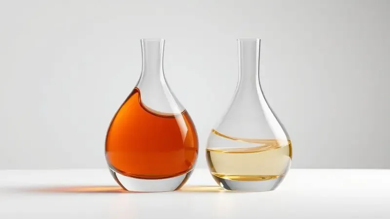 Representação visual da diferença de concentração entre frascos conceituais de fragrâncias.