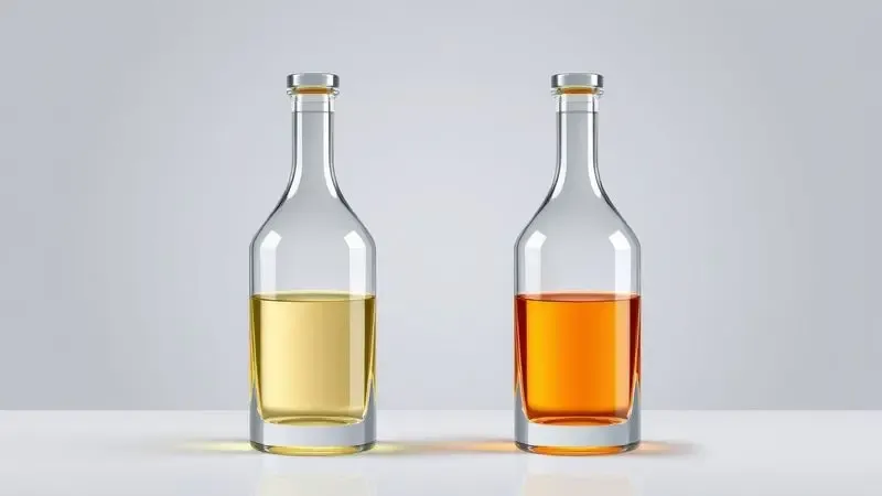 Visualização conceitual da diferença de intensidade entre dois frascos de perfumes elegantes em um cenário minimalista.