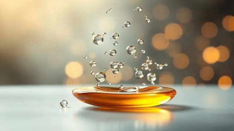 Ilustração conceitual das moléculas de perfume e óleos essenciais fixando na pele com iluminação suave.