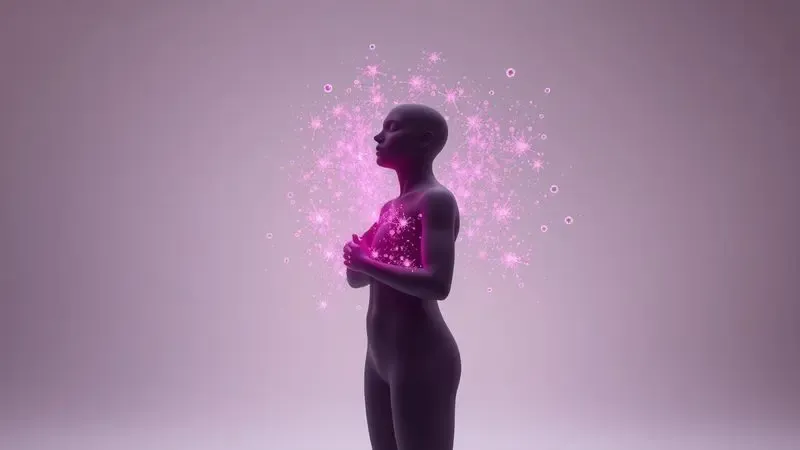 Representação artística 3D da projeção de uma fragrância na pele com aura cintilante e suave.