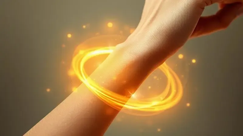 Ilustração de uma aura dourada suave ao redor do pulso de uma pessoa simbolizando a projeção e fixação de uma fragrância.