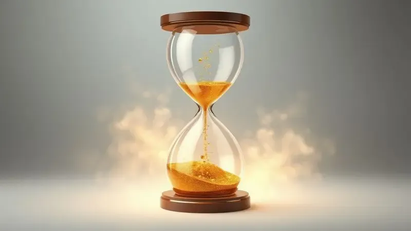 Ilustração de uma ampulheta com líquido dourado representando a fixação prolongada de um perfume na pele.