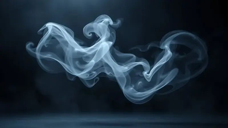 Representação visual abstrata da difusão e fixação de uma fragrância masculina com partículas brilhantes e névoa suave.