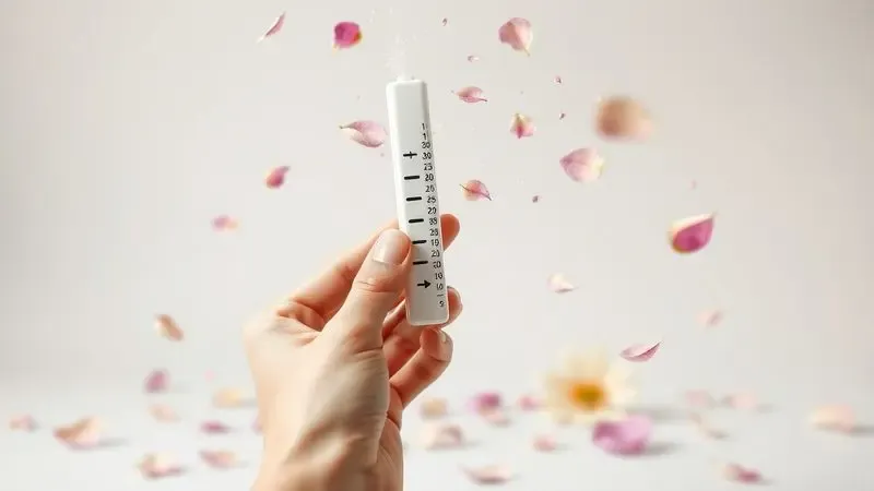 Ilustração 3D de uma mão segurando fita olfativa em ambiente minimalista para escolha de perfume ideal.