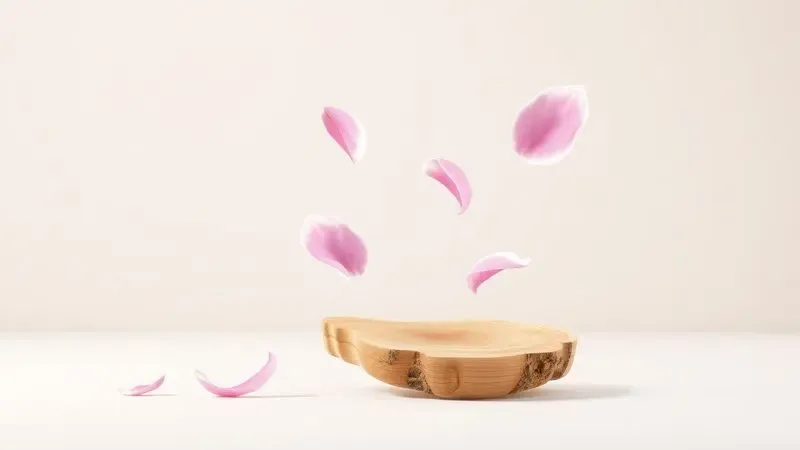 Elementos abstratos representando famílias olfativas como flores e madeira em estilo minimalista.