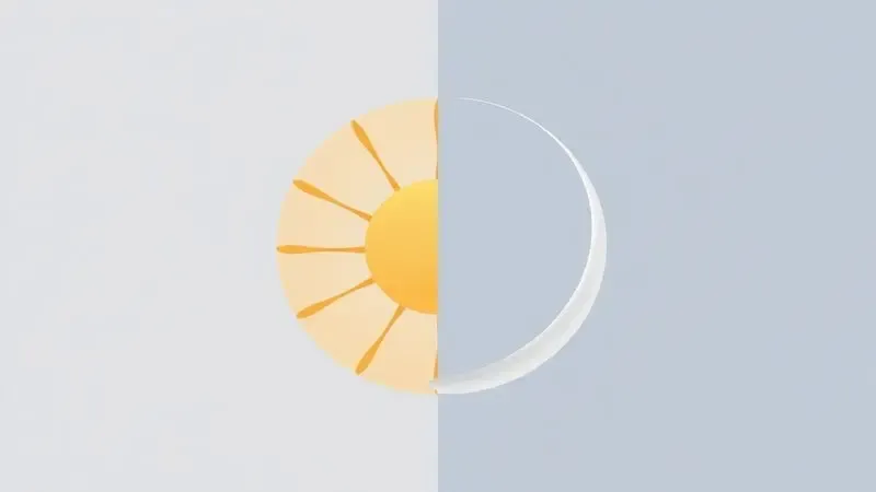 Ilustração minimalista dividida entre dia e noite para exemplificar o uso correto de perfumes em diferentes ocasiões.