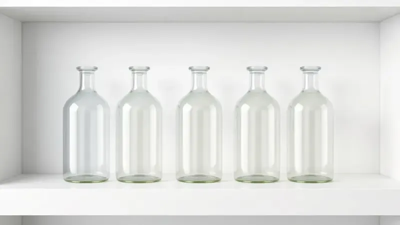 Ilustração de frascos de perfume genéricos em uma prateleira, representando o conceito de perfumes tester para demonstração.
