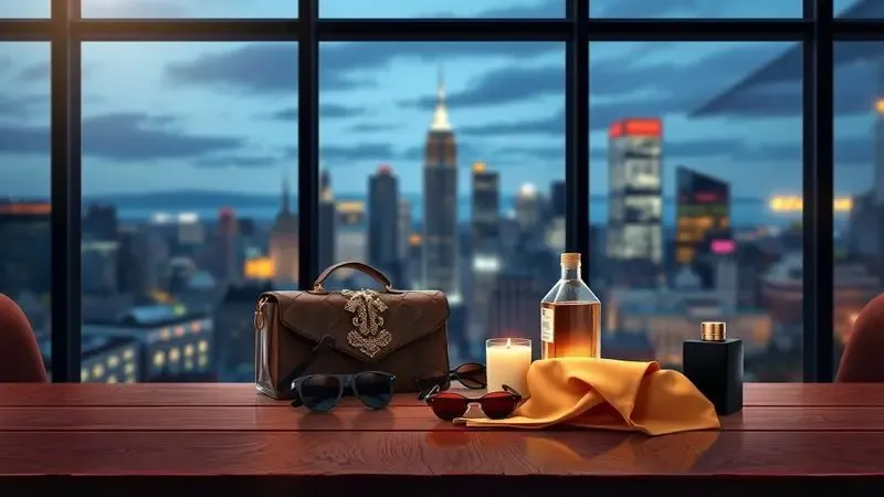 Cena conceitual de acessórios masculinos elegantes em um ambiente noturno urbano, sugerindo ocasiões de uso para o perfume.