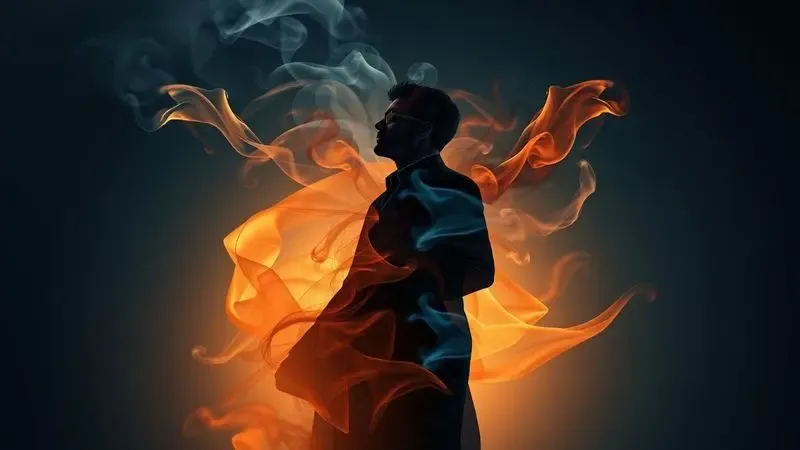 Ilustração conceitual de uma silhueta masculina formada por ondas de aroma elegante.