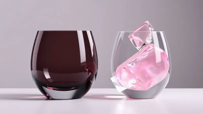 Renderização comparando estilos de perfumes marcantes e delicados através de cores e formas abstratas.