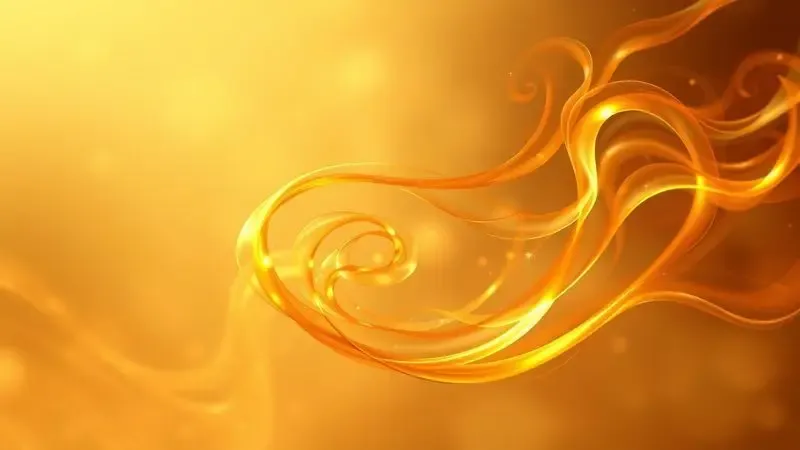 Ilustração digital artística de uma névoa abstrata em tons de âmbar e dourado representando notas olfativas quentes.