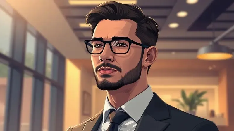 Ilustração digital de um homem moderno e confiante em um ambiente sofisticado, representando o sucesso das novas fragrâncias masculinas.