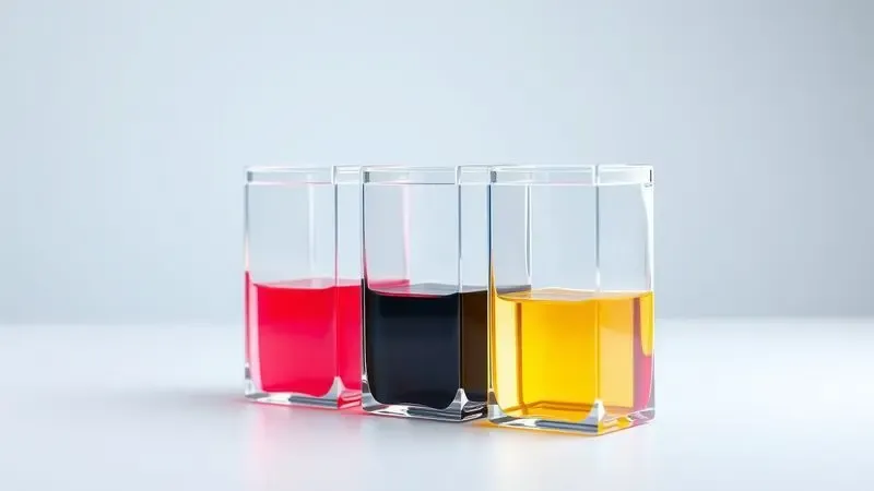 Visualização artística de tanques de tinta colorida integrados a uma impressora moderna.