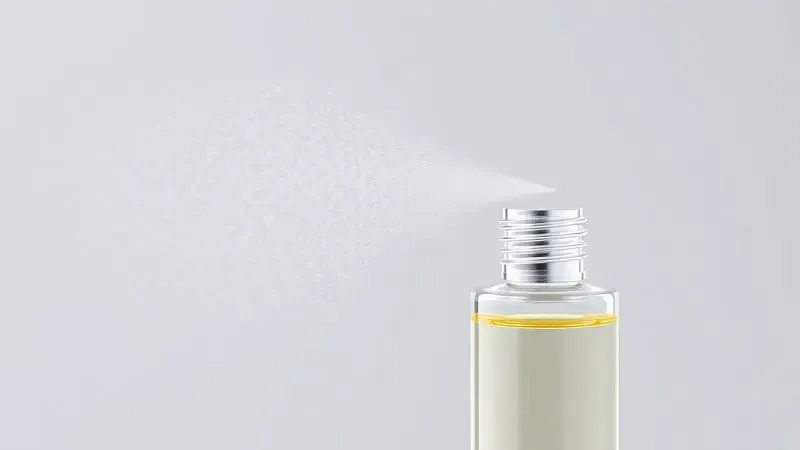 Representação visual de uma névoa fina de perfume sendo borrifada de um frasco genérico.
